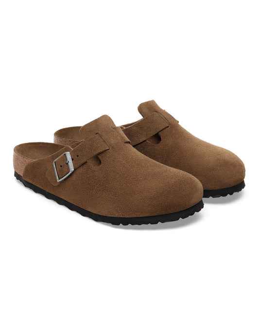 Birkenstock Boston Soft Footbed Unisex Suede Clogs - Dark Tea/Tonal Footbed