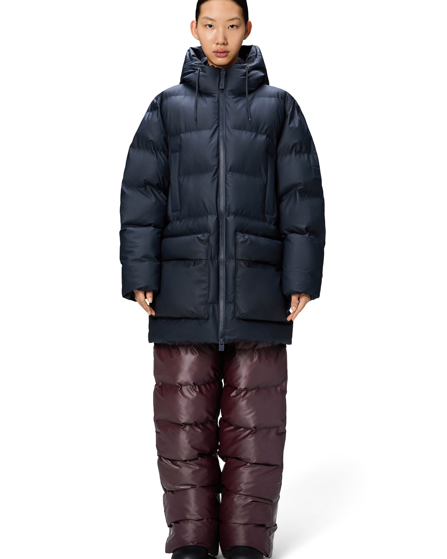 Rains Alta Long Puffer Cargo Jacket - 47 Navy