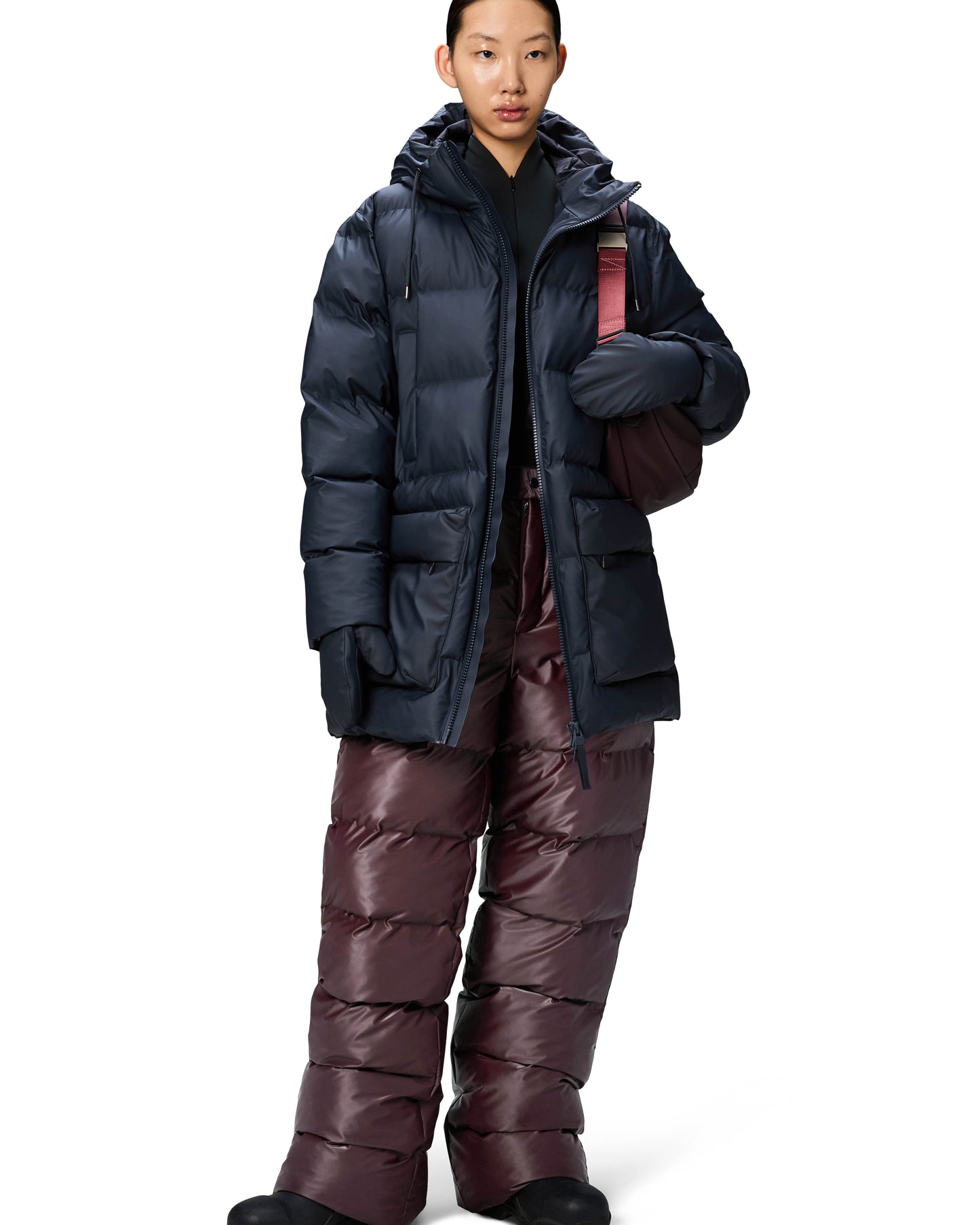 Rains Alta Long Puffer Cargo Jacket - 47 Navy