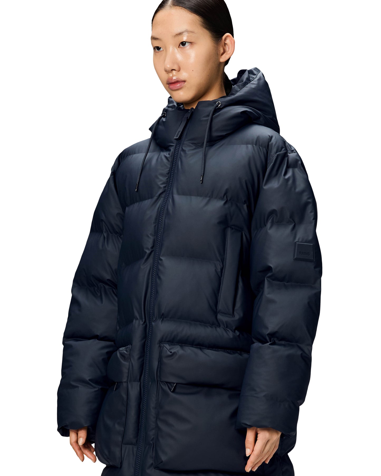 Rains Alta Long Puffer Cargo Jacket - 47 Navy
