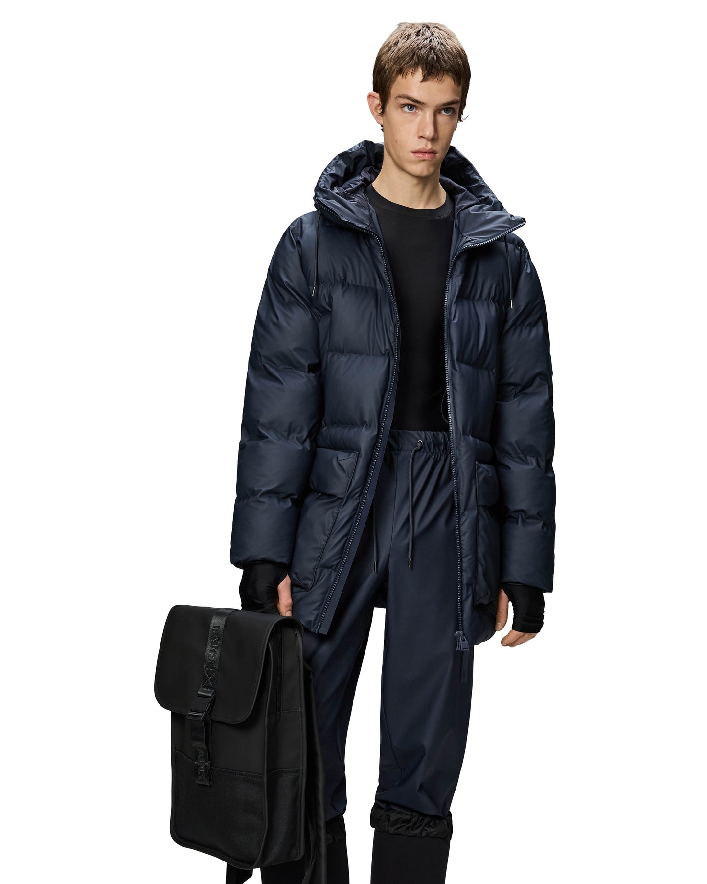 Rains Alta Long Puffer Cargo Jacket - 47 Navy