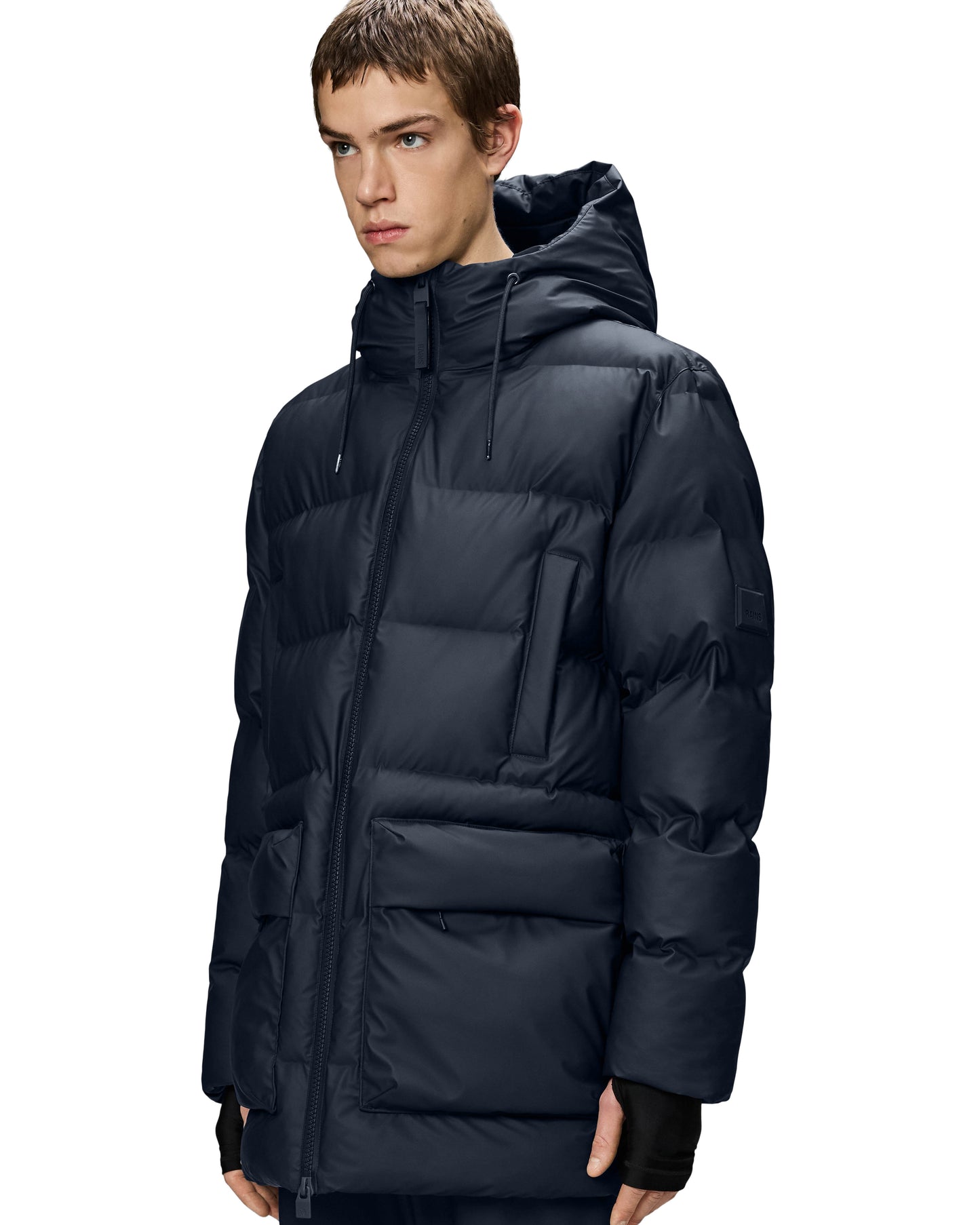 Rains Alta Long Puffer Cargo Jacket - 47 Navy