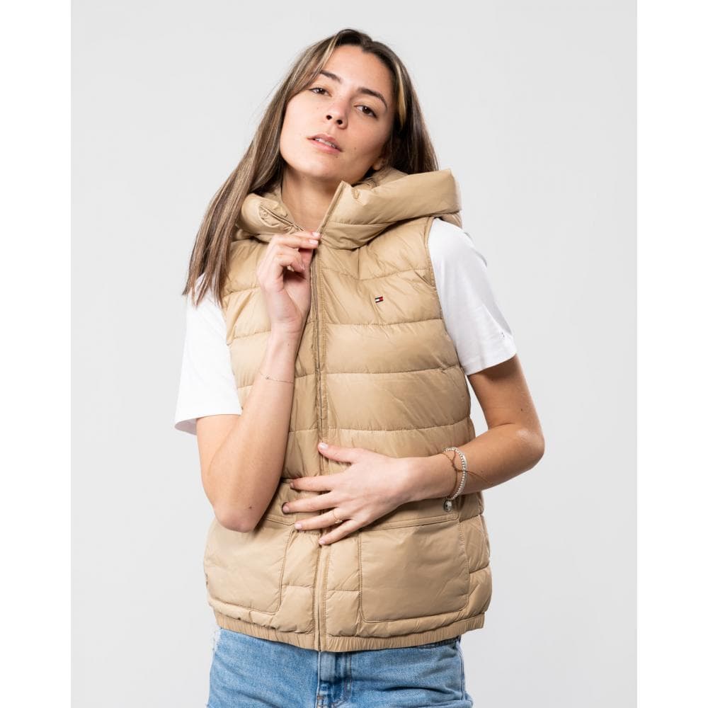 Tommy Hilfiger Lightweight Padded Womens Hooded Vest - Beige