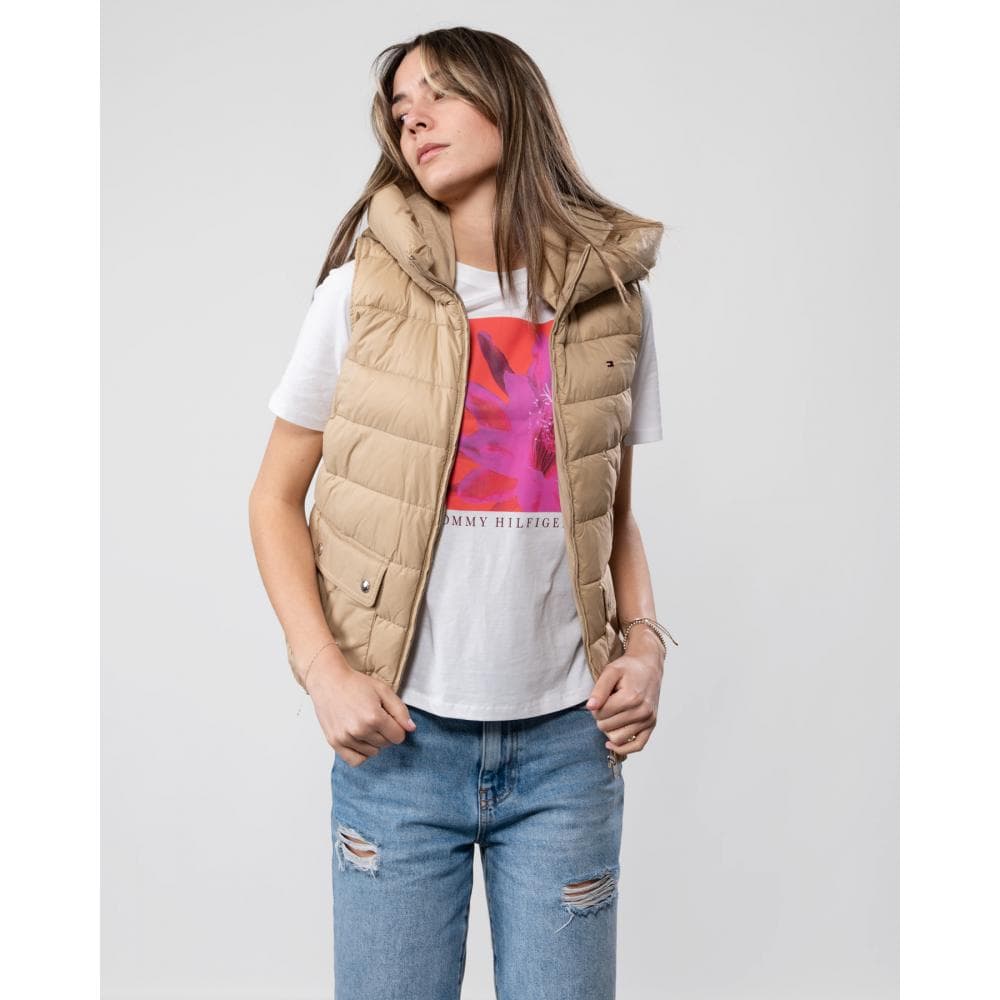 Tommy Hilfiger Lightweight Padded Womens Hooded Vest - Beige