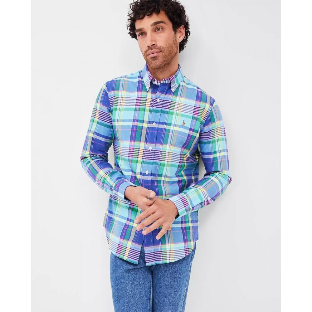 Polo Ralph Lauren Custom Fit Long Sleeved Multicoloured Plaid Mens Oxford Shirt