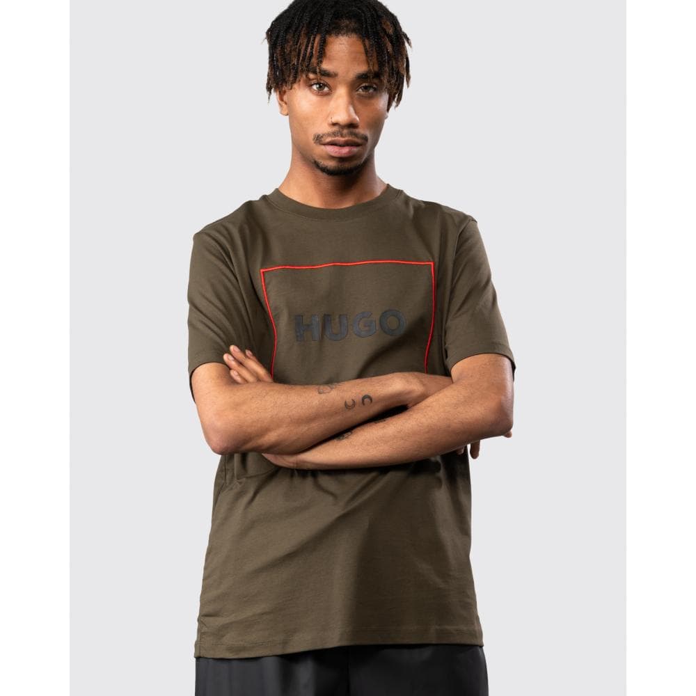 HUGO Dumex Box Logo Mens T-Shirt - Dark Green 303