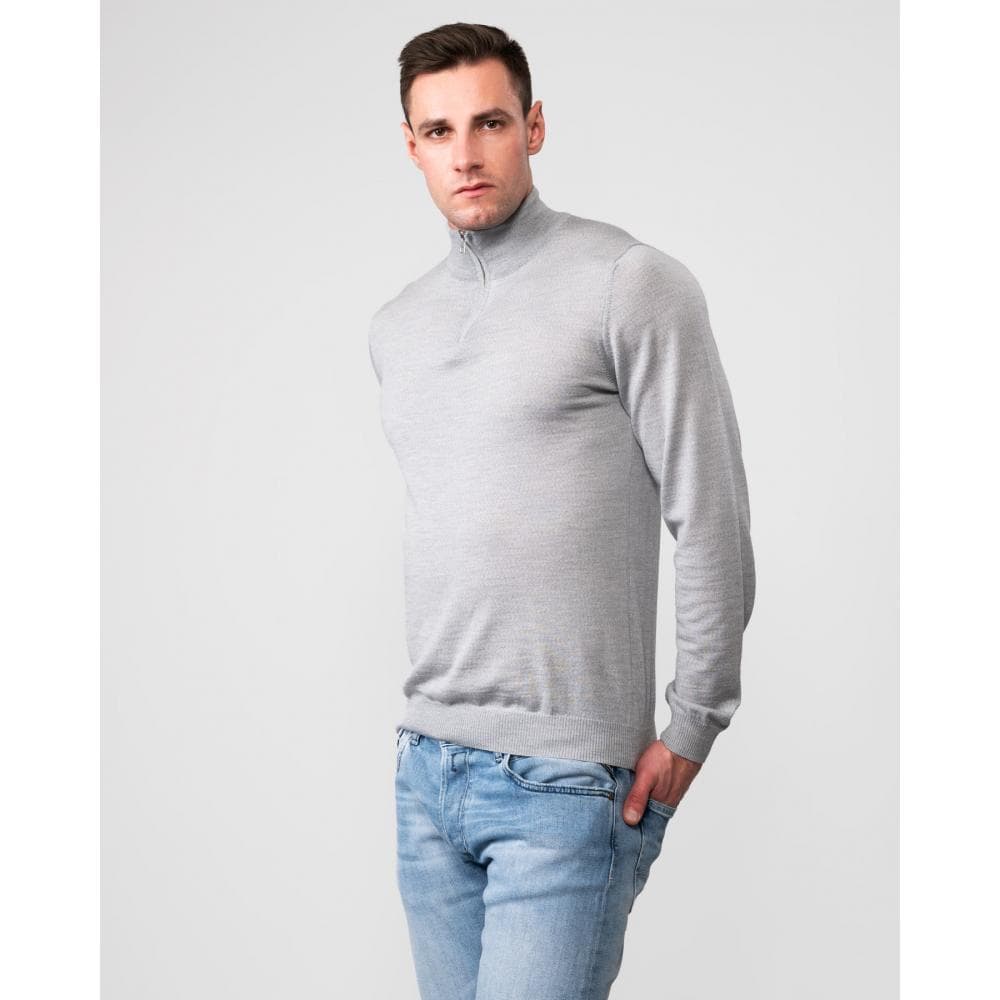 Oliver Sweeney Curragh Mens 1/4 Zip Funnel Neck Merino Wool Jumper - Light Grey