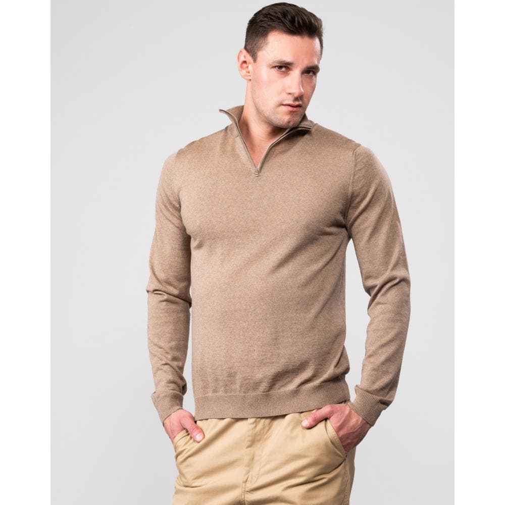 Oliver Sweeney Curragh Mens 1/4 Zip Funnel Neck Merino Wool Jumper - Oat