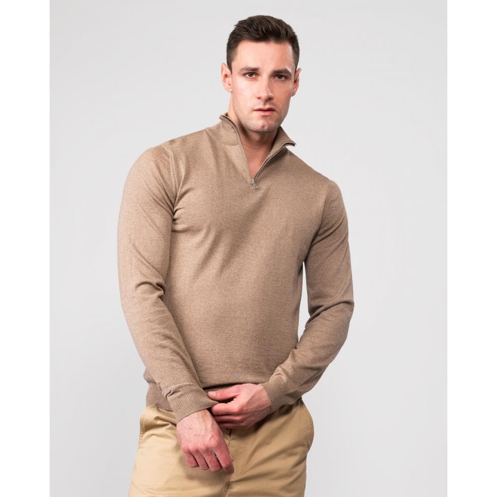 Oliver Sweeney Curragh Mens 1/4 Zip Funnel Neck Merino Wool Jumper - Oat