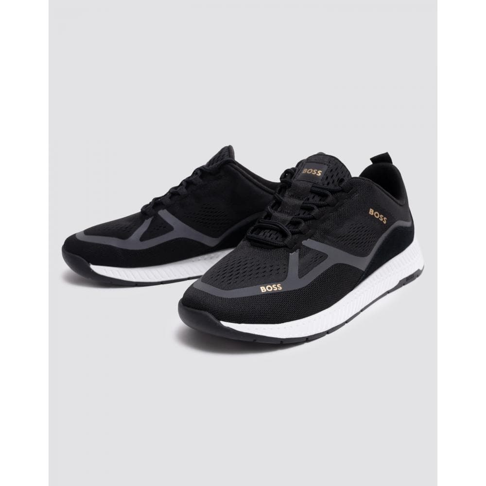 BOSS Green Titanium_Runn Mens Mesh Lace-Up Trainers With Suede Trims