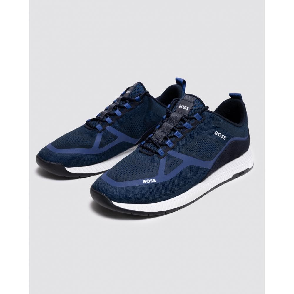 BOSS Green Titanium_Runn Mens Mesh Lace-Up Trainers With Suede Trims