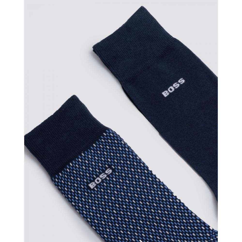BOSS Orange 2-Pack Mens Regular Length Combed Cotton-Blend Minipattern Socks - Dark Blue 401