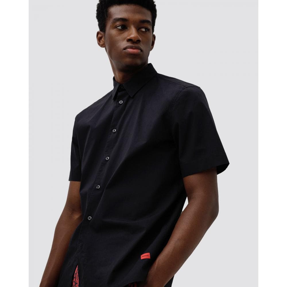 HUGO Ebor Relaxed Fit Mens Stretch Cotton Shirt - Black 001