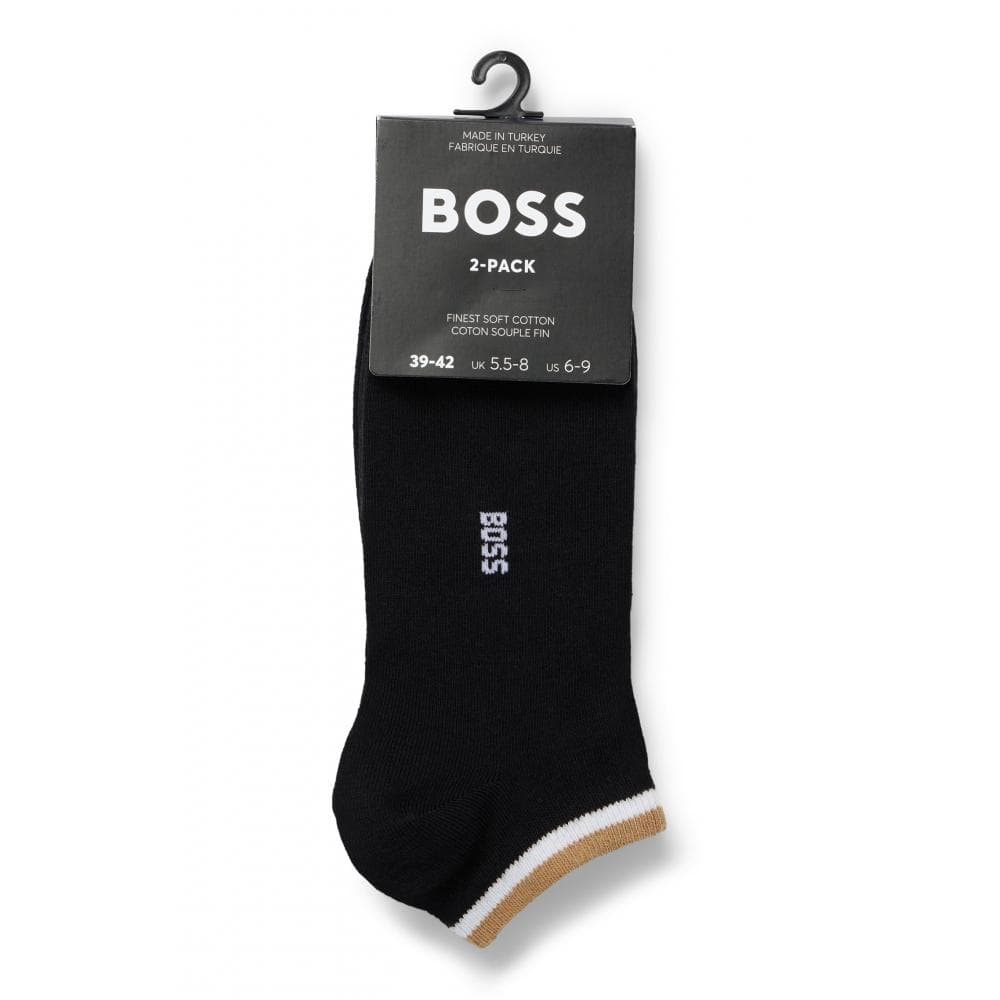 BOSS Orange 2 Pack Uni Stripe Mens Trainer Socks NOS - Black 001