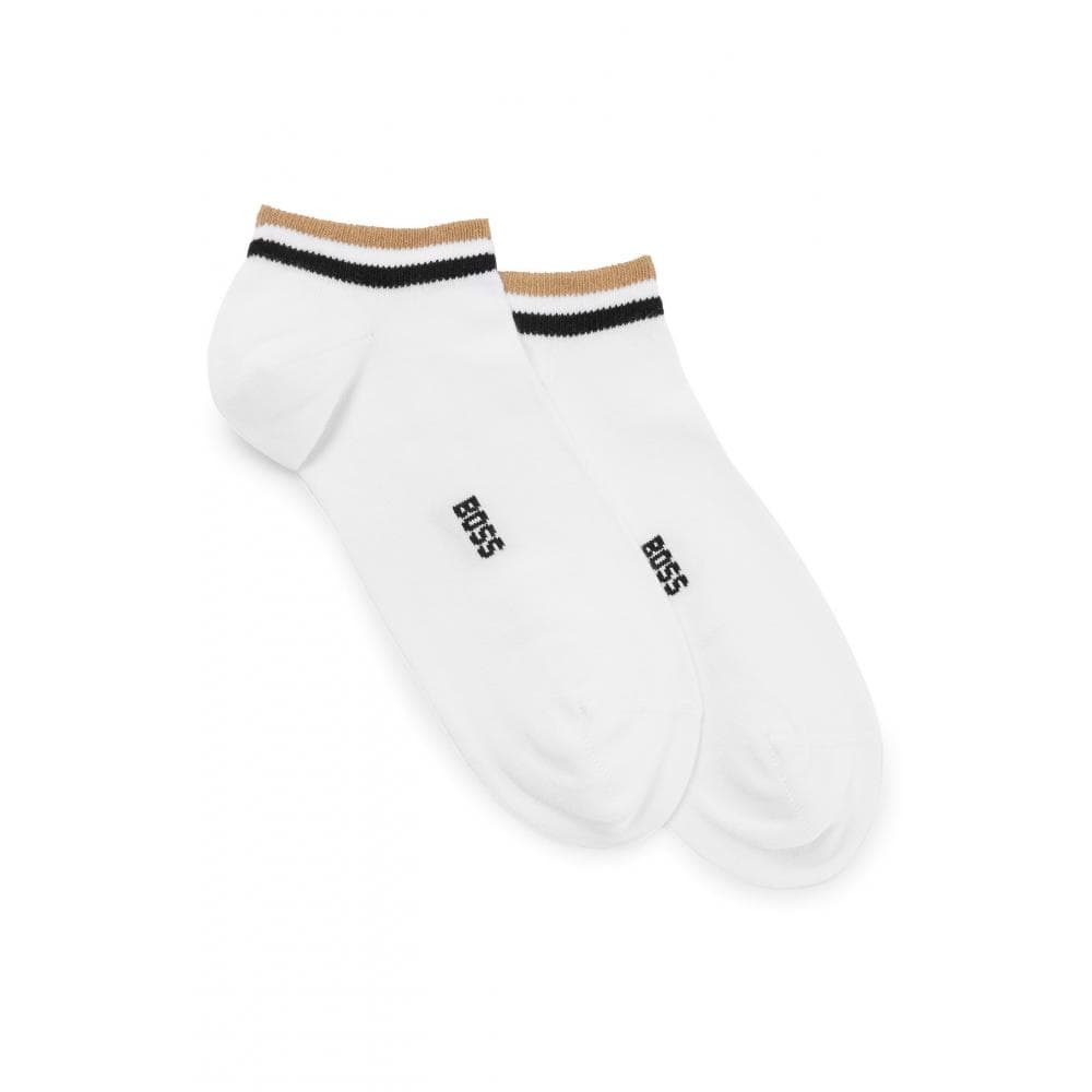 BOSS Orange 2 Pack Uni Stripe Mens Trainer Socks NOS - White 100
