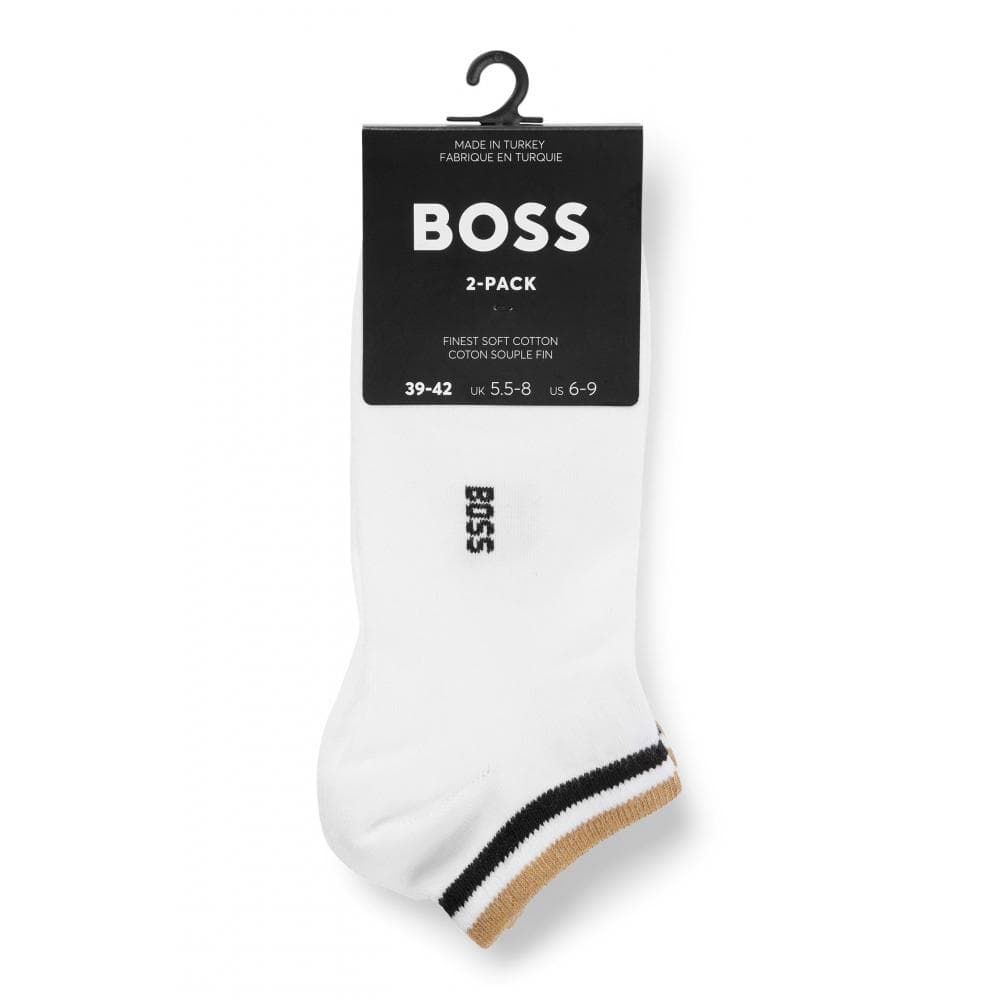 BOSS Orange 2 Pack Uni Stripe Mens Trainer Socks NOS - White 100