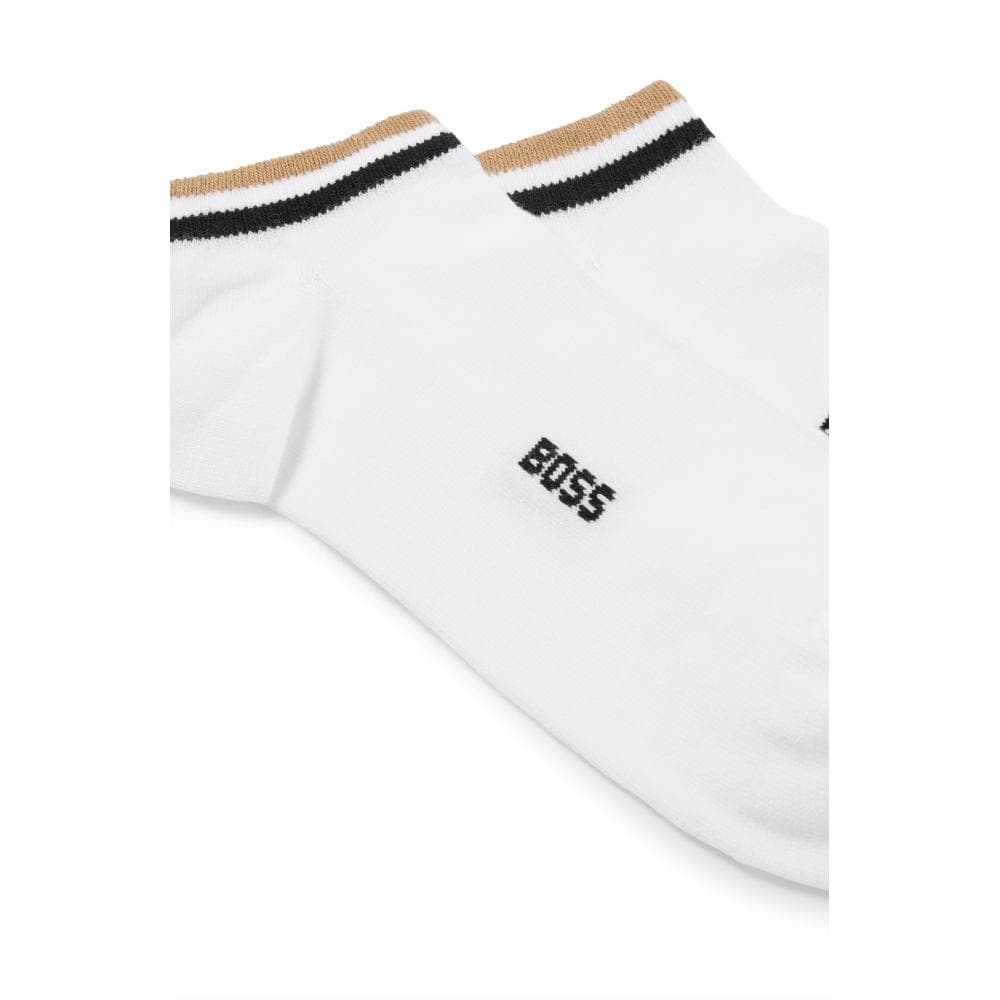BOSS Orange 2 Pack Uni Stripe Mens Trainer Socks NOS - White 100