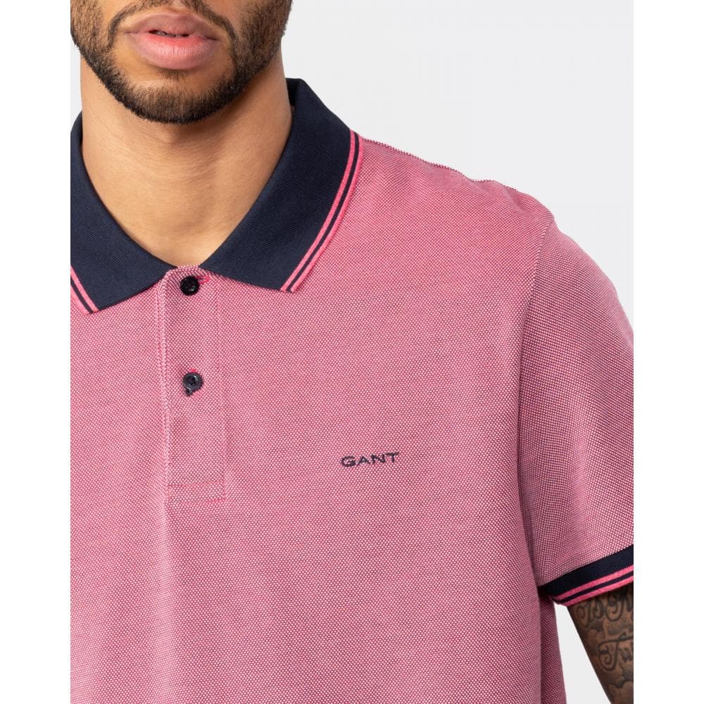GANT Mens 4-Col Oxford Short Sleeve Pique Polo - 635 Magenta Pink