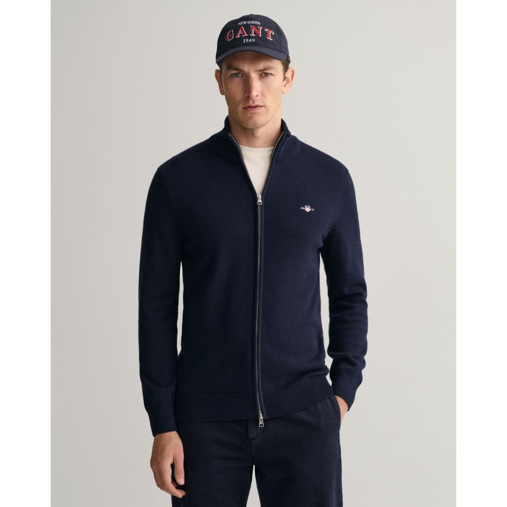 GANT Mens Casual Cotton Zip Cardigan - 433 Evening Blue