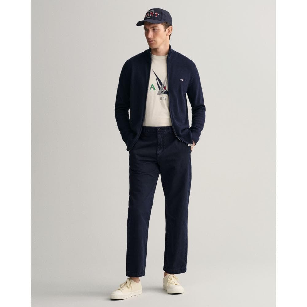 GANT Mens Casual Cotton Zip Cardigan - 433 Evening Blue