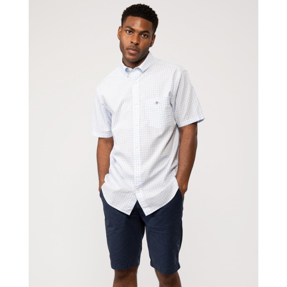 GANT Mens Regular Fit Short Sleeve Poplin Gingham Shirt - 455 Light Blue