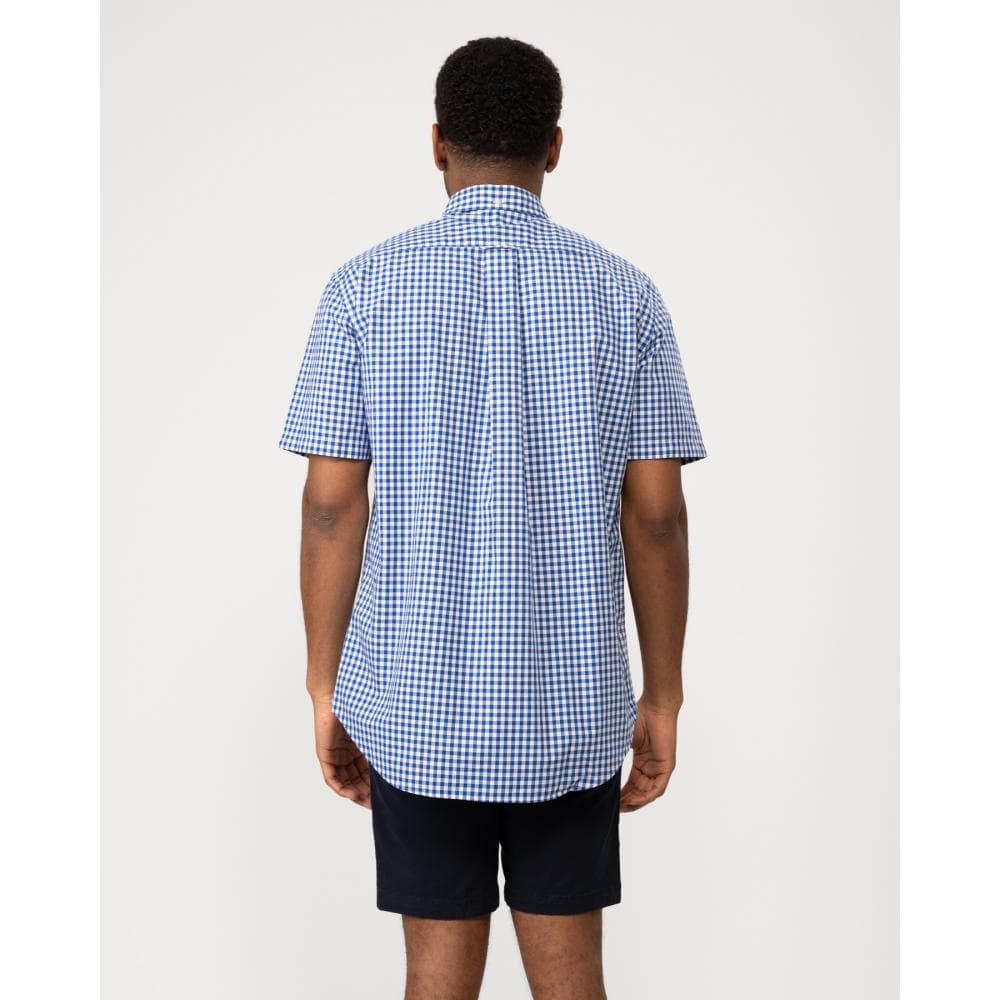 GANT Mens Regular Fit Short Sleeve Poplin Gingham Shirt - 436 College Blue
