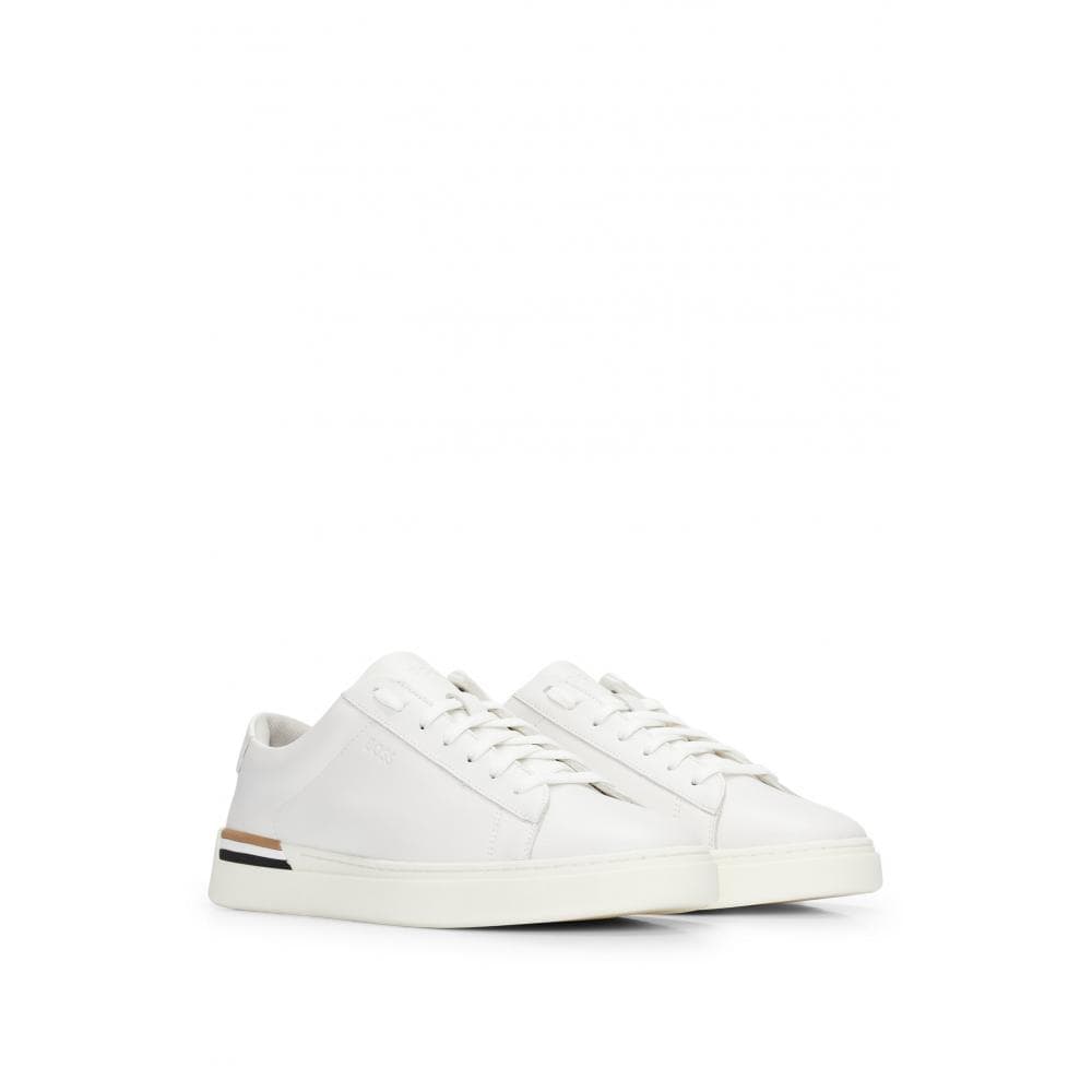 BOSS Orange Clint Mens Leather Cupsole Trainers With Logos and Signature Stripe