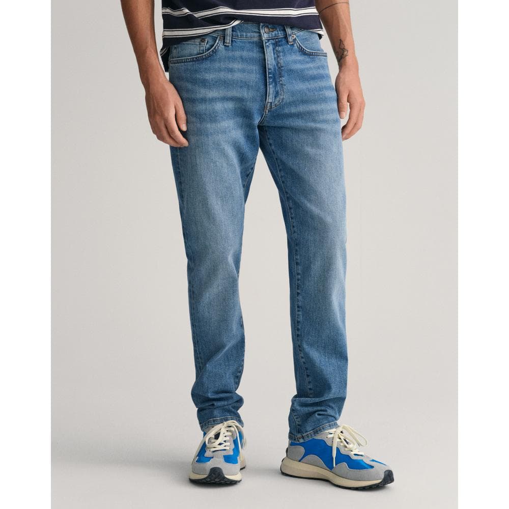 GANT Mens Slim Fit Jeans - 971 Mid Blue Worn In