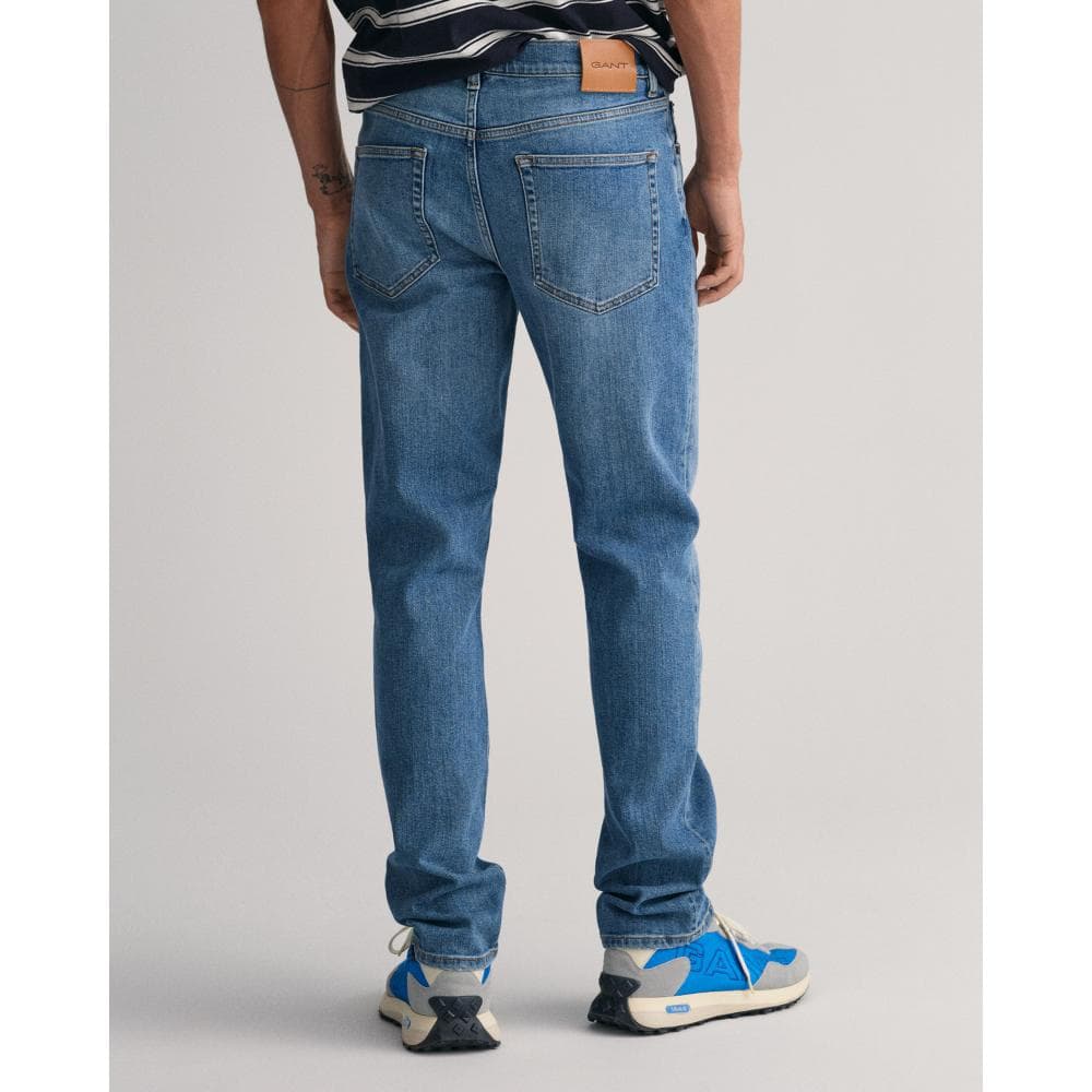 GANT Mens Slim Fit Jeans - 971 Mid Blue Worn In