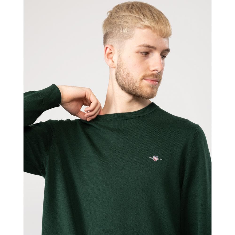 GANT Mens Classic Cotton Crew Neck Jumper - 374 Tartan Green