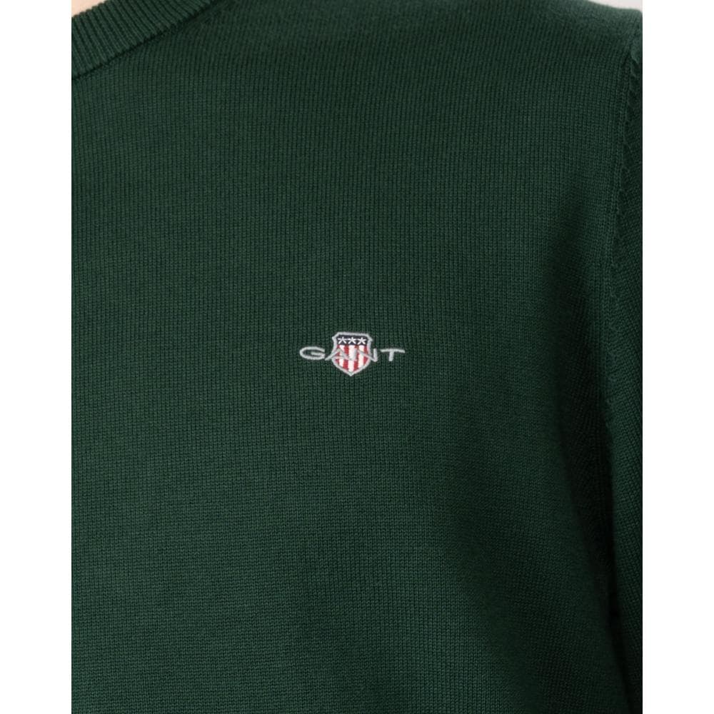 GANT Mens Classic Cotton Crew Neck Jumper - 374 Tartan Green