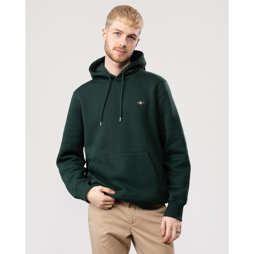 GANT Mens Regular Fit Shield Logo Pullover Hoodie - 374 Tartan Green