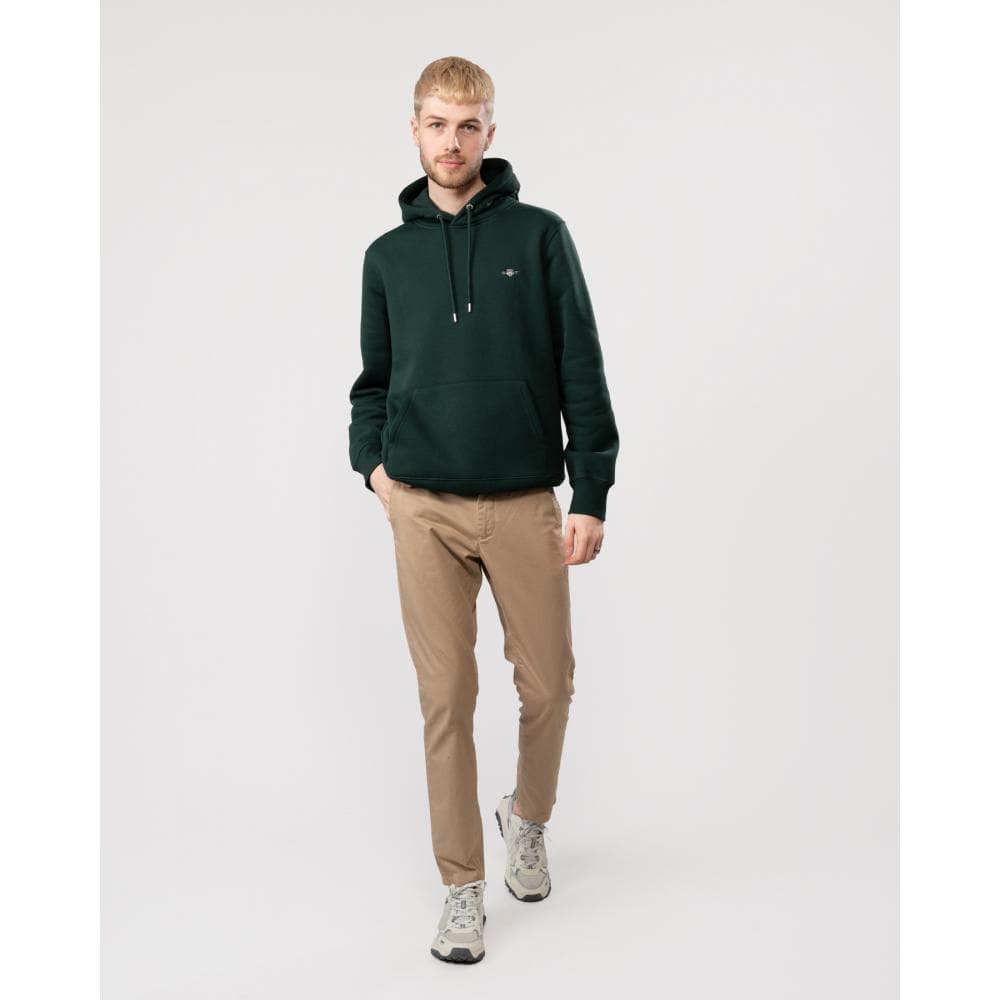 GANT Mens Regular Fit Shield Logo Pullover Hoodie - 374 Tartan Green