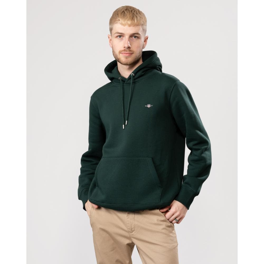 GANT Mens Regular Fit Shield Logo Pullover Hoodie - 374 Tartan Green