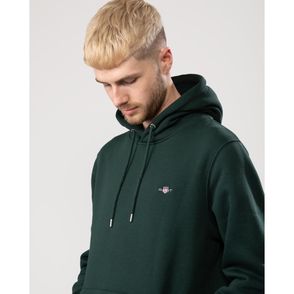 GANT Mens Regular Fit Shield Logo Pullover Hoodie - 374 Tartan Green