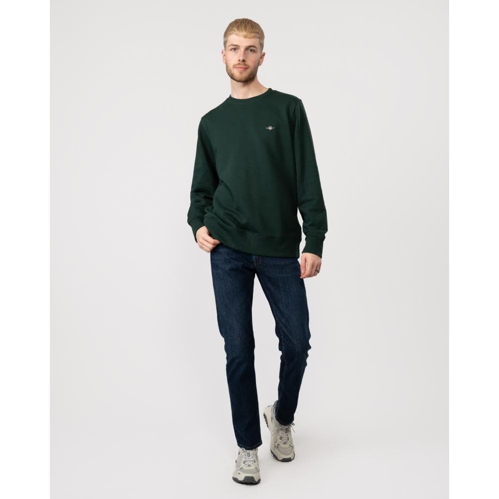 GANT Mens Regular Fit Shield Logo Crew Neck Sweatshirt - 374 Tartan Green