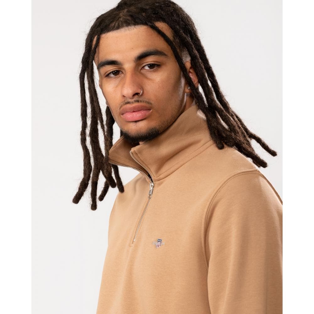 GANT Mens Regular Fit Shield Logo Half Zip Sweatshirt - 213 Warm Khaki