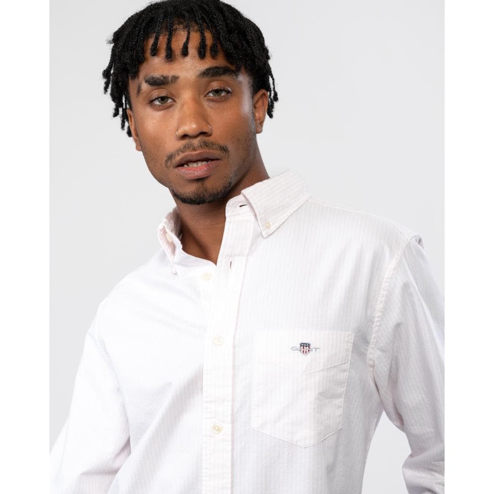 GANT Mens Regular Fit Long Sleeve Oxford Banker Stripe Shirt - 662 Light Pink