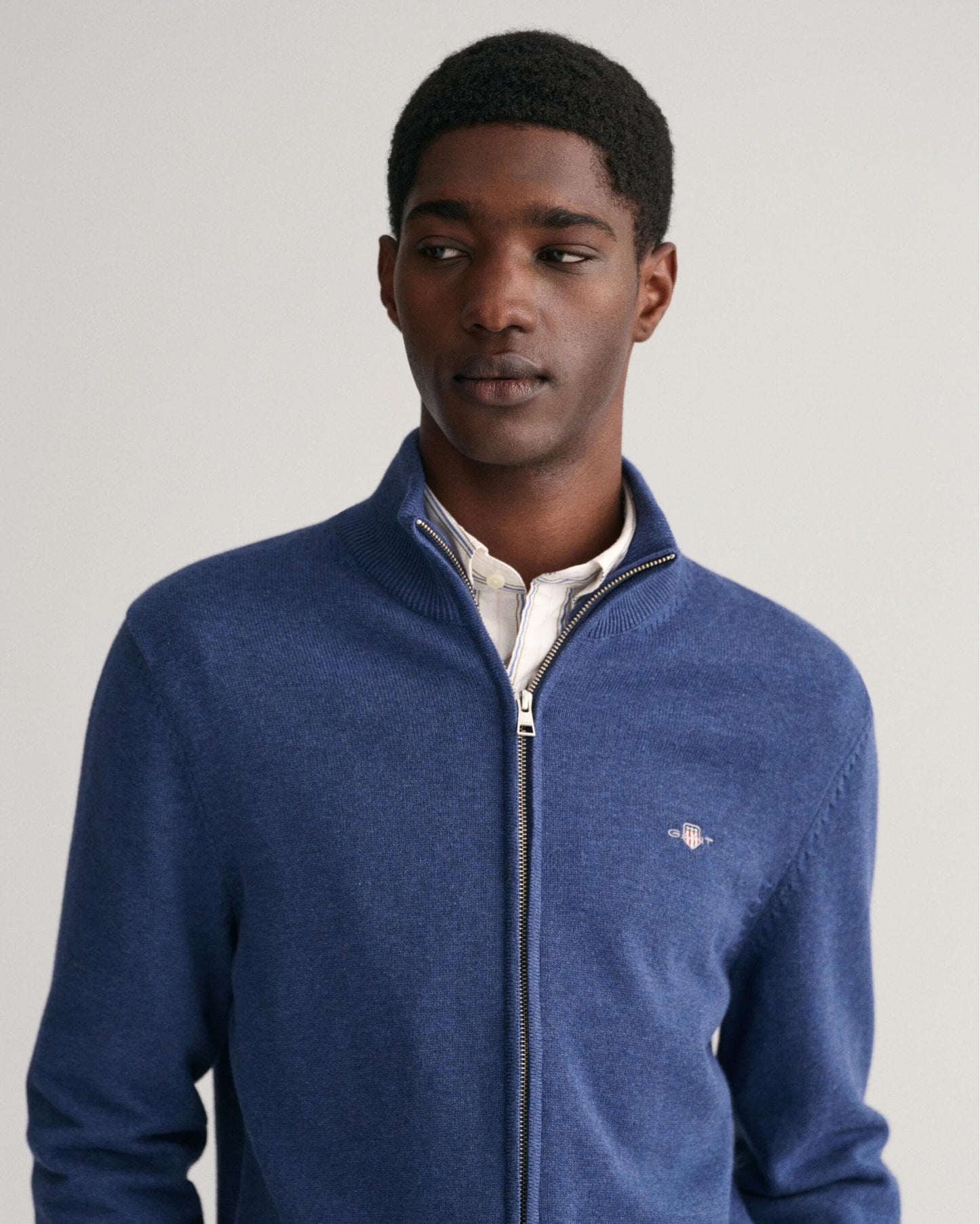 GANT Mens Casual Cotton Zip Cardigan - 902 Dark Jeansblue Melange