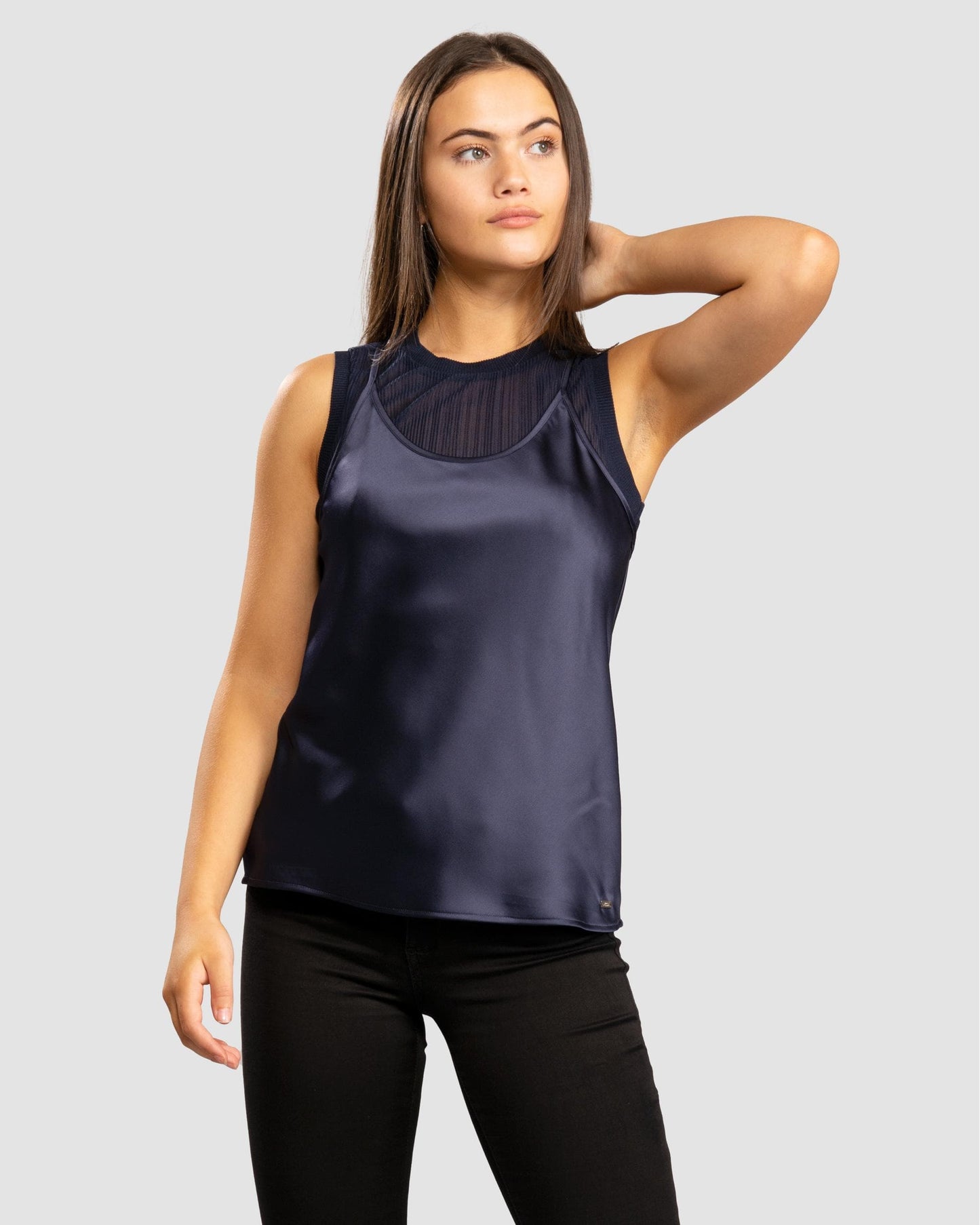 Armani Exchange Womens Layered Satin Blouse