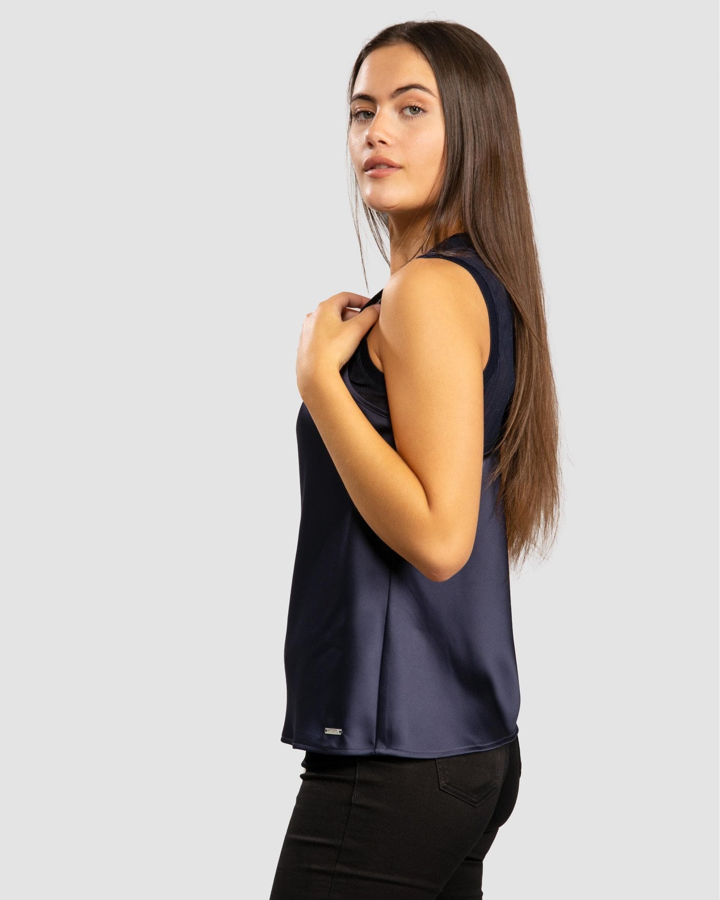 Armani Exchange Womens Layered Satin Blouse - Blueberry Jelly