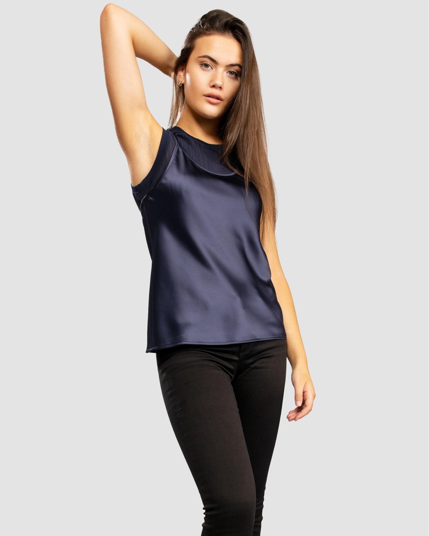 Armani Exchange Womens Layered Satin Blouse - Blueberry Jelly
