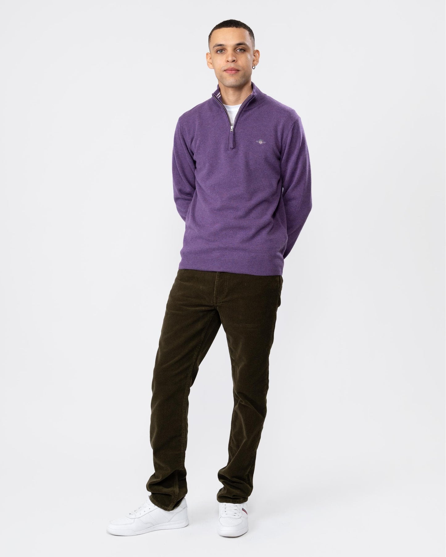 GANT Mens Superfine Lambswool Half Zip Cardigan - 538 Lilac