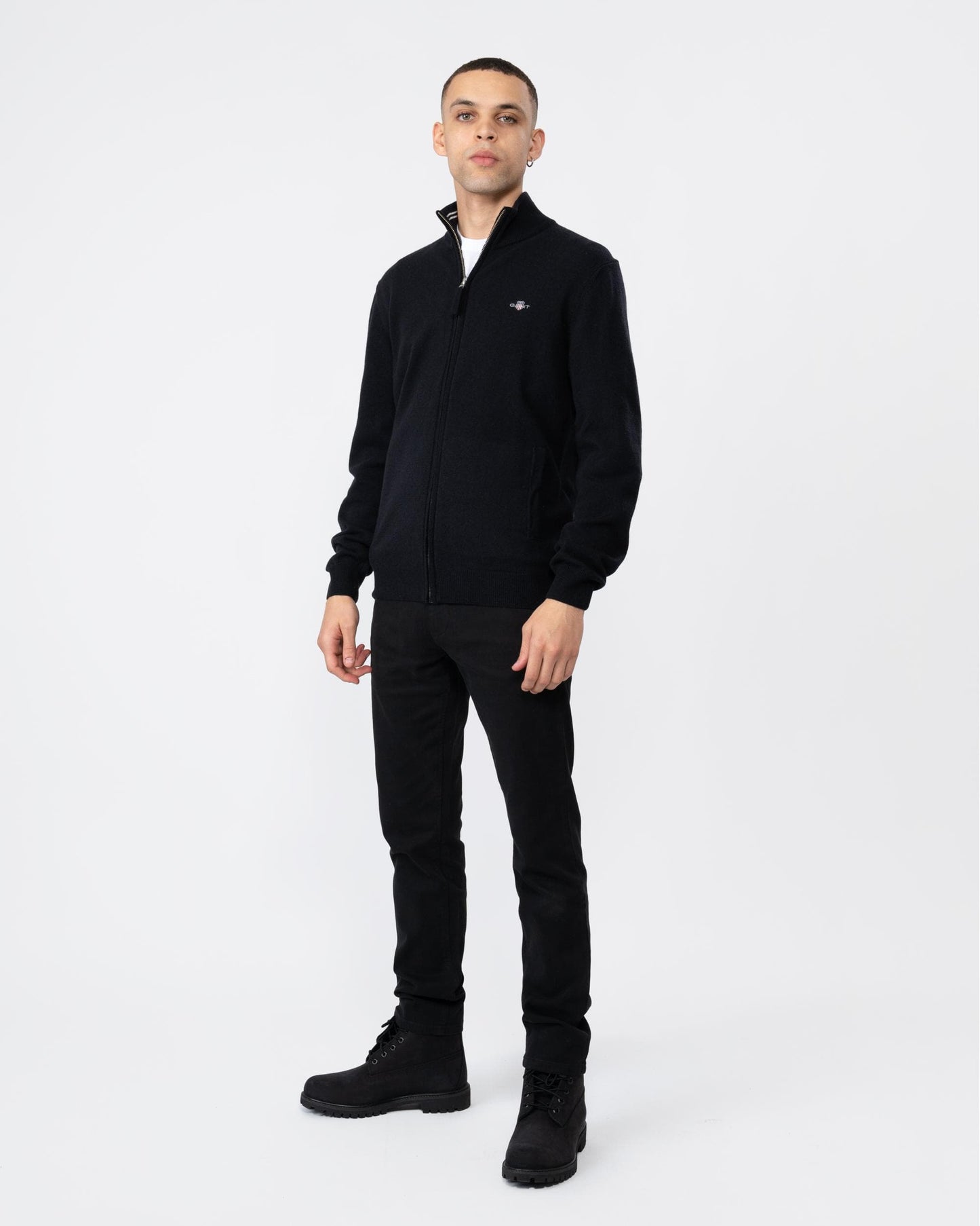 GANT Mens Superfine Lambswool Full Zip Cardigan - 5 Black