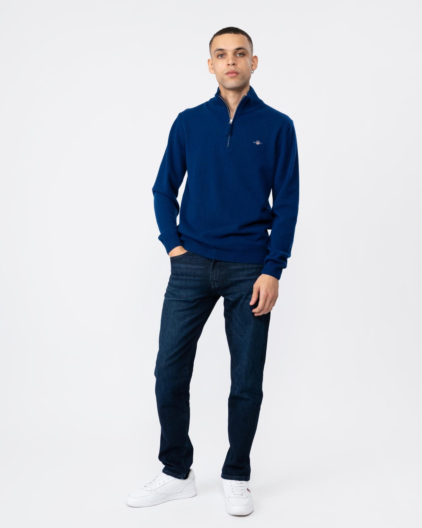 GANT Mens Superfine Lambswool Half Zip Cardigan - 436 College Blue