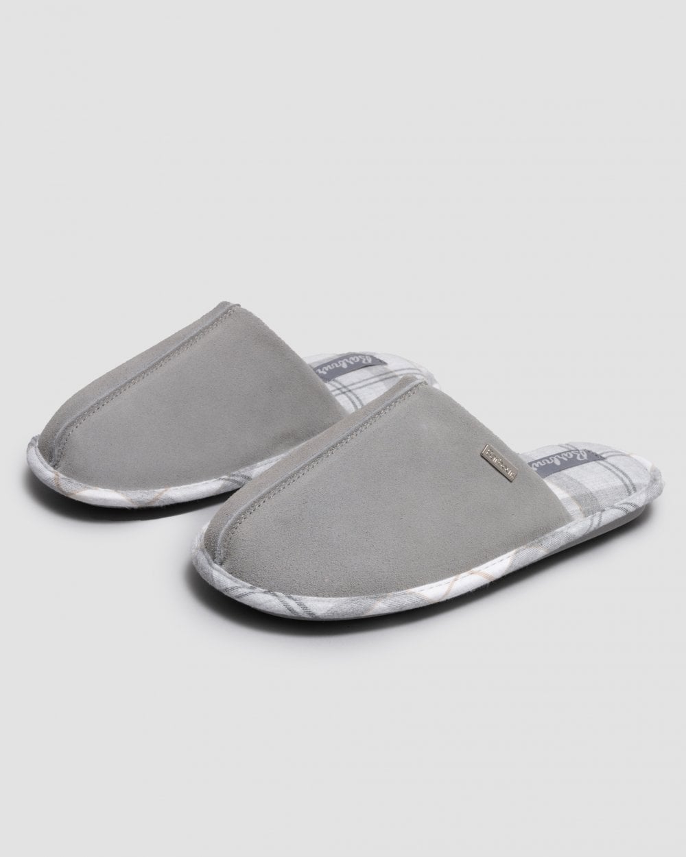 Barbour Simone Womens Slippers - Grey Suede/White/Grey Tartan