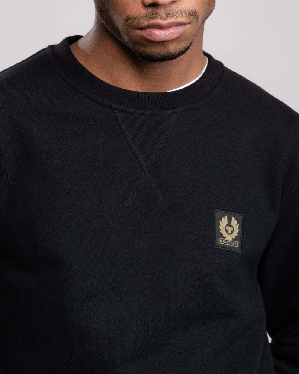 Belstaff Mens Crew Neck Sweatshirt With Logo Patch - Black