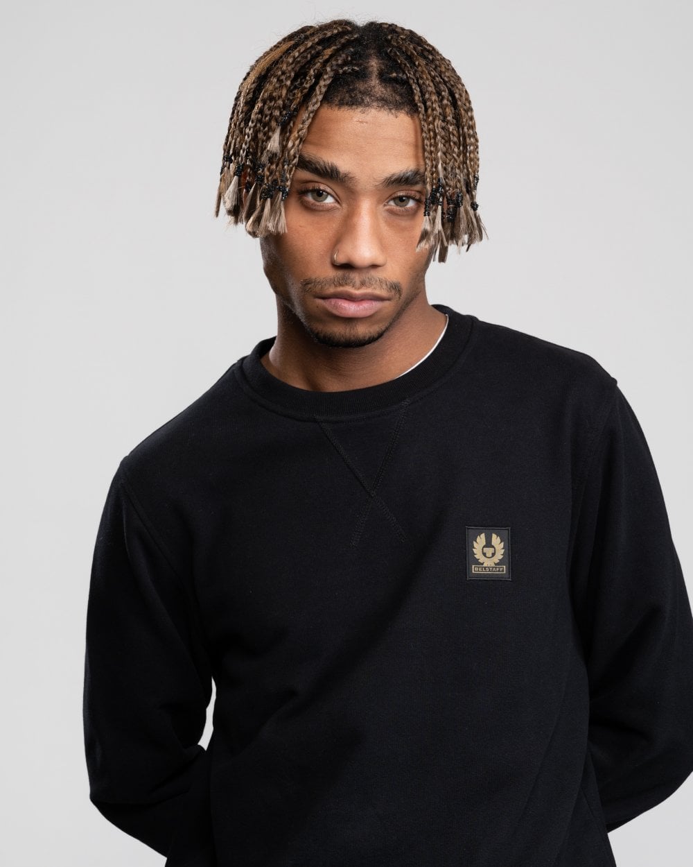Belstaff Mens Crew Neck Sweatshirt With Logo Patch - Black