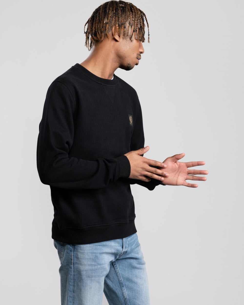 Belstaff Mens Crew Neck Sweatshirt With Logo Patch - Black