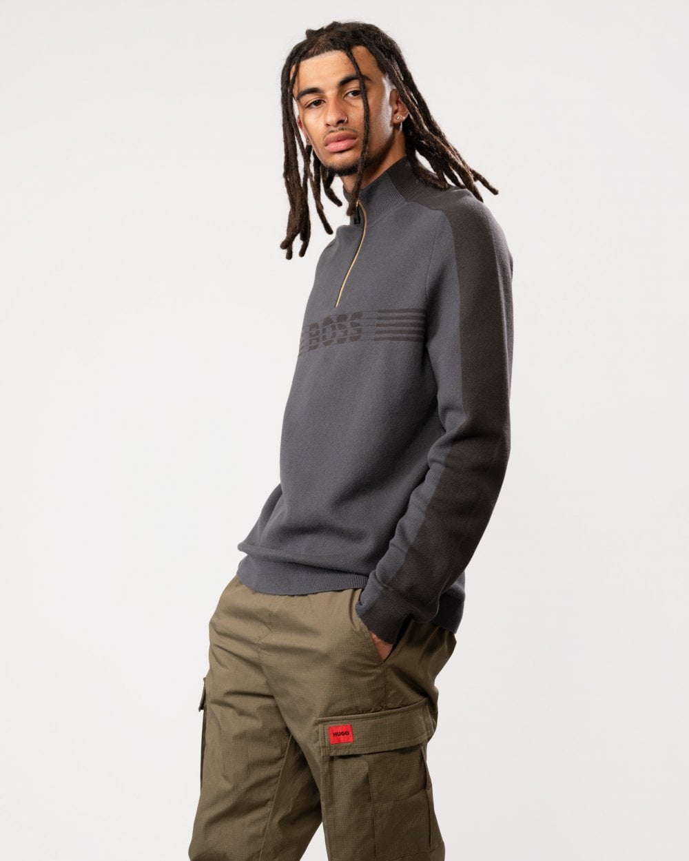BOSS Green Zirros Mens Knit Cotton 1/4 Zip Sweatshirt
